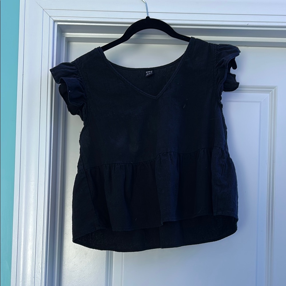 SHEIN Blue Flutter Sleeve Peplum Blouse